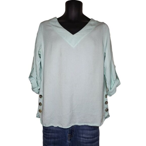 Soft Surroundings V Neck Tunic Blouse Women‎ Sz M Boho Blue - Picture 1 of 7